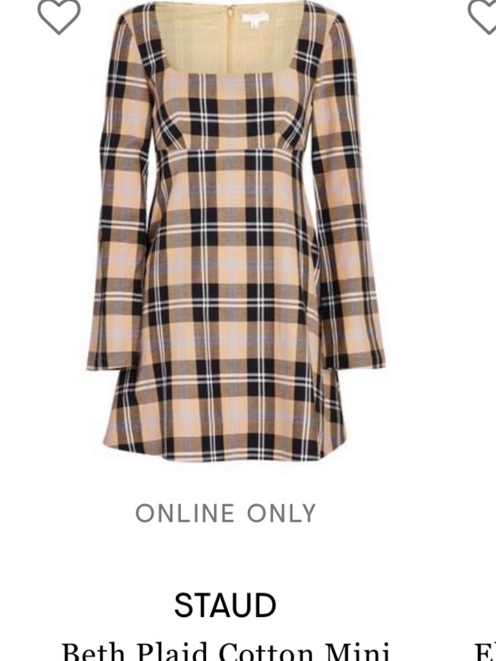 STAUD Tan, Black & Blue Plaid Scoop-Neck Dress